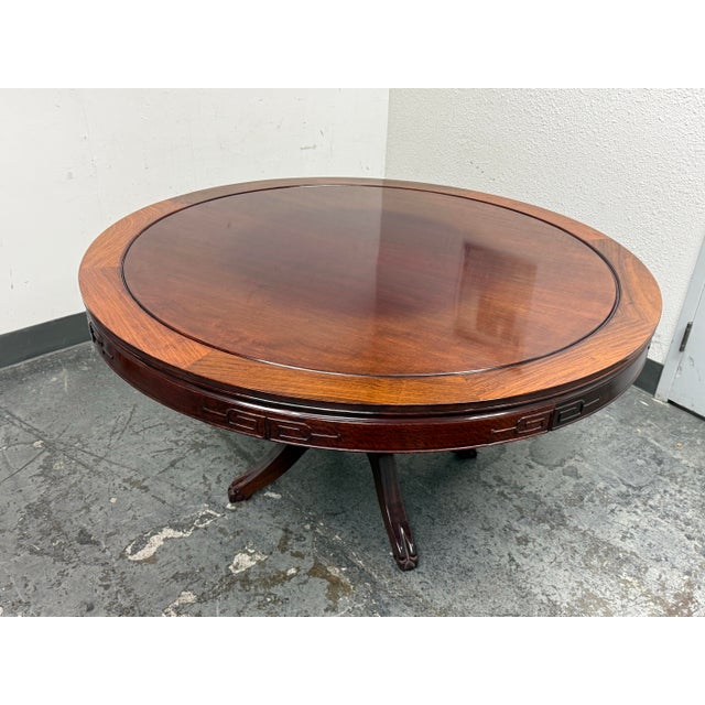 Vintage Asian Rosewood Round Dining Table + Four Chairs, Set For Sale - Image 10 of 12