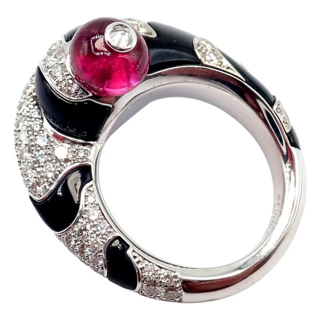 Cartier Beautés Du Monde White Gold Diamond Rubellite Onyx Ring Details: Metal: 18k White Gold Width at Top: 21mm Weight:...