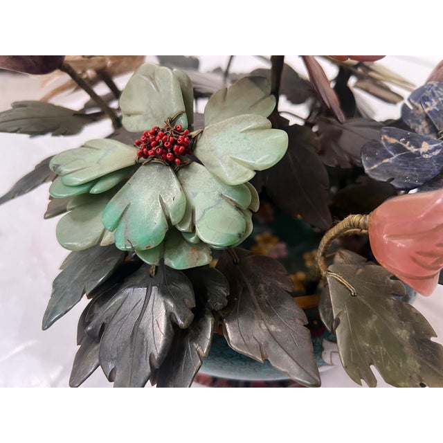 Asian Cloisonné Enamel Cup with Bouquet of Hardstone Flowers For Sale - Image 5 of 18