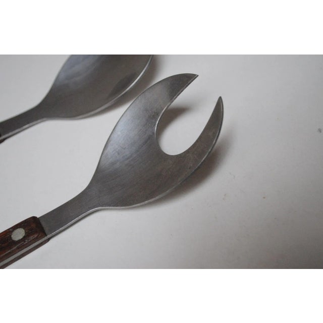 Wood Vintage Japanese Modern Stainless Steel and Rosewood Salad Tongs For Sale - Image 7 of 12