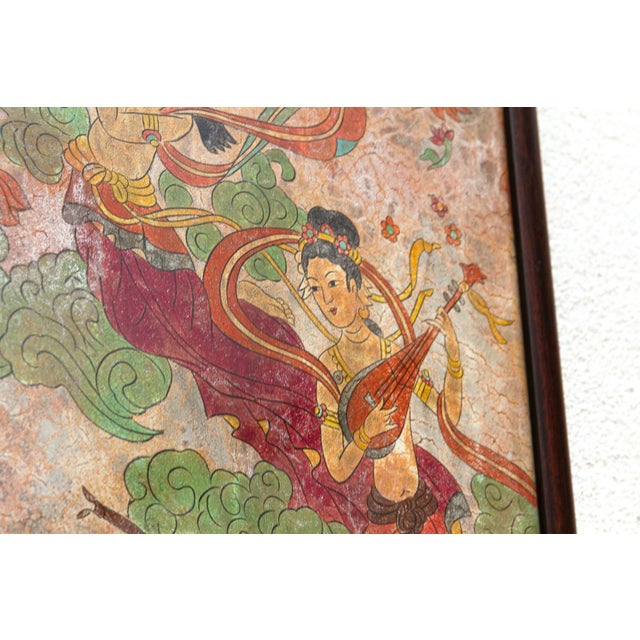 Chinese Framed Fresco Style Chinese Mural Fragment Art For Sale - Image 3 of 8