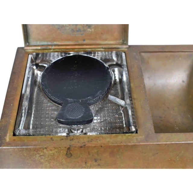 Art Deco Antique 1916 Silver Crest Sterling Decorated Bronze Inkwell For Sale - Image 3 of 12