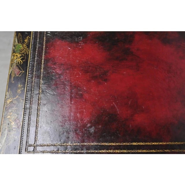 Vintage Chinoiserie Black Lacquered Red Leather Top 2 Tier End Tables - A Pair For Sale In Philadelphia - Image 6 of 12