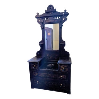Late 19th Century Victorian Eastlake Drop Well Dresser With Diamond Dust Mirror For Sale