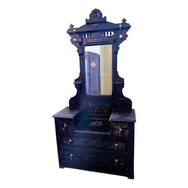 Late 19th Century Victorian Eastlake Drop Well Dresser With Diamond Dust Mirror For Sale