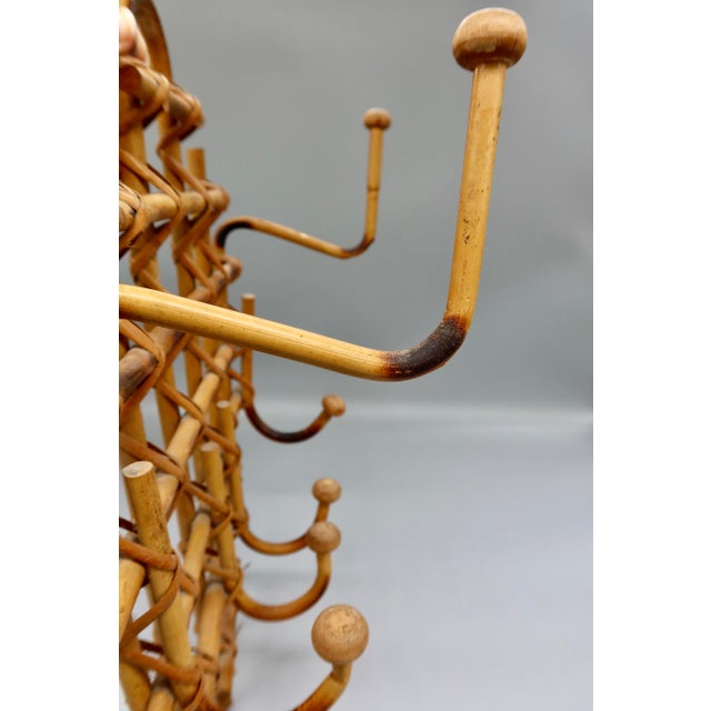Tan Vintage French Mid-Century Burnt Bamboo & Rattan 6-Hook Coat & Hat Rack, Wall Mount For Sale - Image 8 of 9
