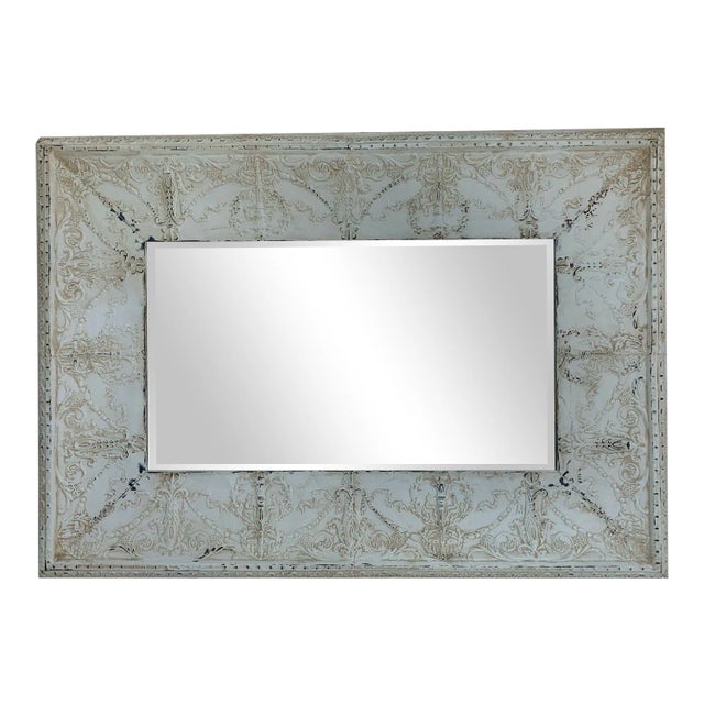 Vintage Transitional Stamped Tin Mirror For Sale
