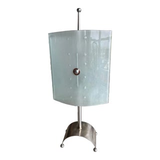 80s Monumental Glass Panel Steel Lamp Postmodern Fontana Arte Fratelli Martini Ponti Tronconi Style For Sale