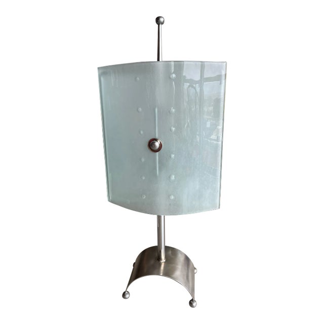 80s Monumental Glass Panel Steel Lamp Postmodern Fontana Arte Fratelli Martini Ponti Tronconi Style For Sale