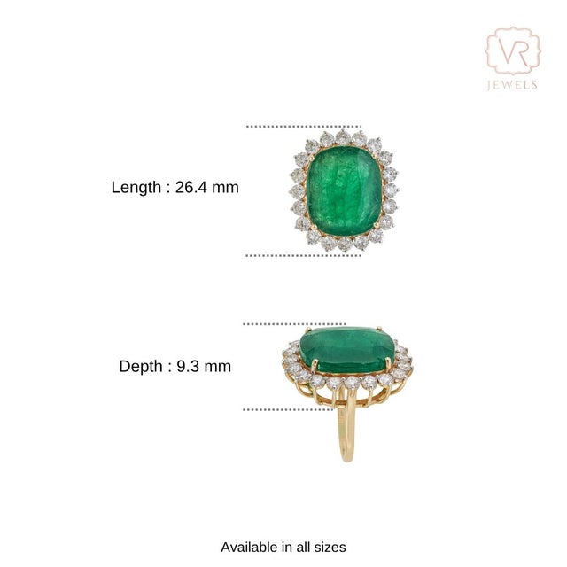 VRJewels 18.05 Ct Emerald & 2.72 Ct Diamond 14k Yellow Gold Statement Ring Size 6.5 For Sale - Image 12 of 17
