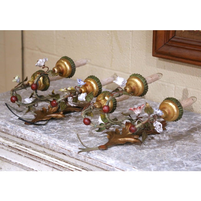 Bring whimsical charm and colorful artistry to a wall with this delightful pair of vintage floral sconces. Crafted in...