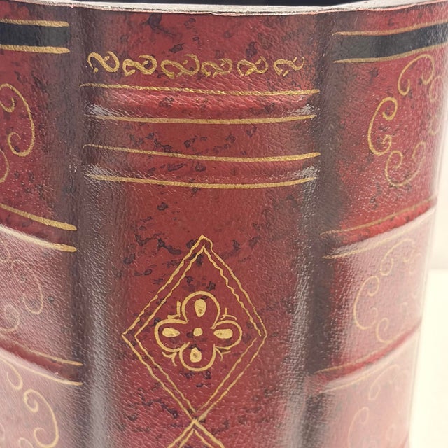 Late 20th Century Vintage Faux Leather Trompe l'Oeil Book Spine Wastebasket - Maitland-Smith Style For Sale - Image 5 of 9