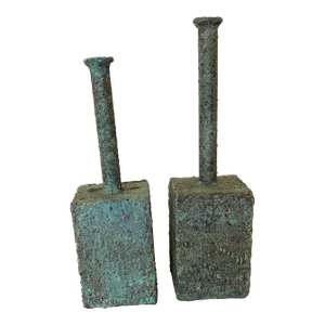 Early 21st Century Bronze Artist Made Brutalist Style Vase Sculpture- a Pair