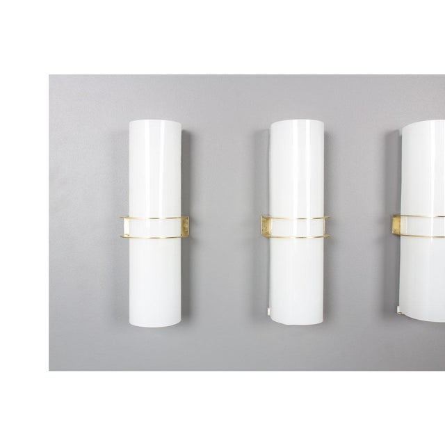 Wall Lights in Brass and Opaline from Zonca, 1950s, Set of 5 For Sale - Image 4 of 11