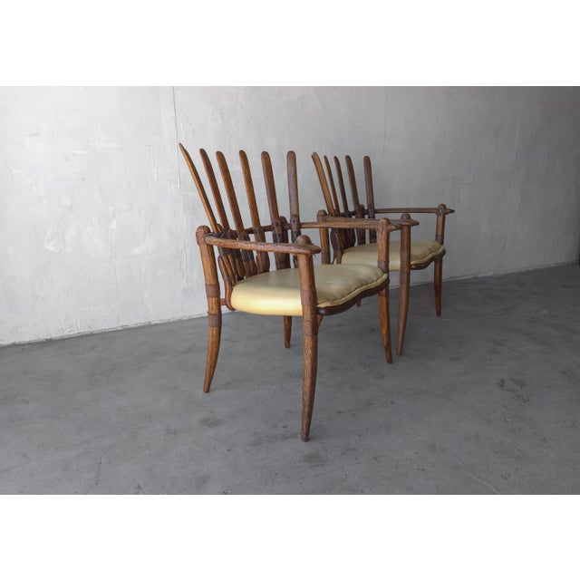 African Pair of Palmwood and Leather Mendi Chairs by Pacific Green For Sale - Image 3 of 8