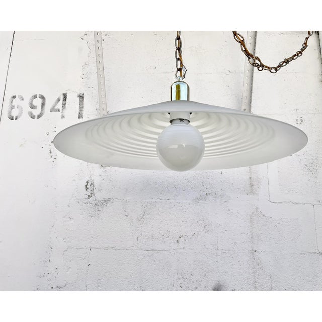 Large Vintage Mid Century Modern Ribbed Glass Ceiling Pendant. For Sale - Image 4 of 13