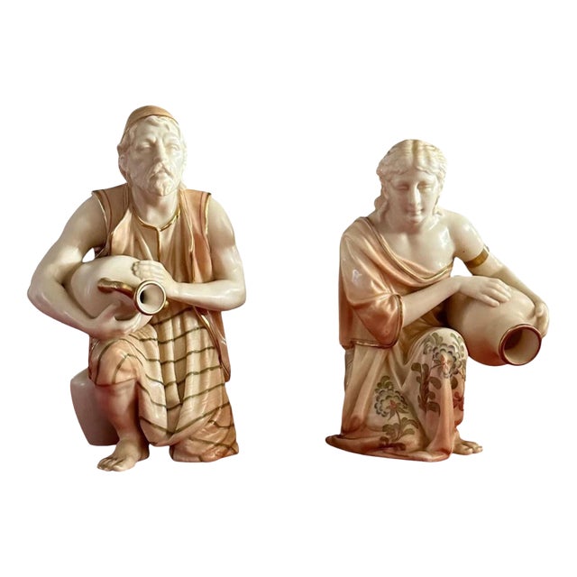 Kneeling Water Carriers attributed to James Hadley for Royal Worcester, Set of 2 For Sale