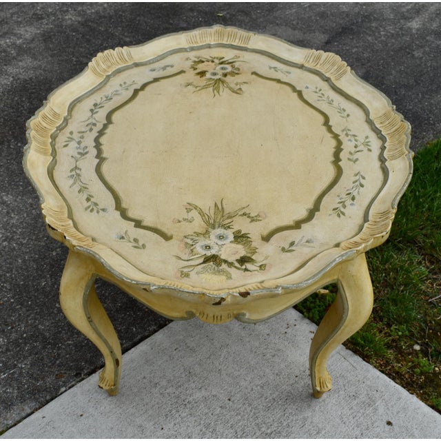 Italian Coffee Table Florentine Style Lacquered Painted Baroque Oval Tray 50s For Sale - Image 11 of 13