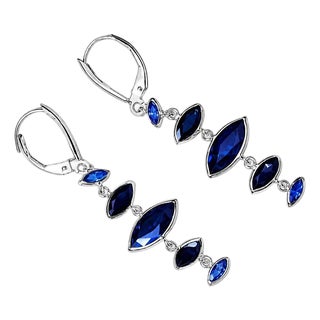 Mid 20th Century Pair of 14k White Gold Sapphire Dangle Drop Earrings For Sale