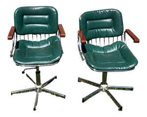 Mid-Century Modern Swivel Wire Chairs with Wooden Armrests, 1970s, Set of 2