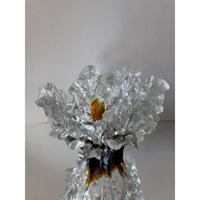 1970s Amber and Clear Ice Glass Vase with Torn Crown Rim by Pertti Santalahti for Humppila, Finland, 1970s For Sale - Image 5 of 15