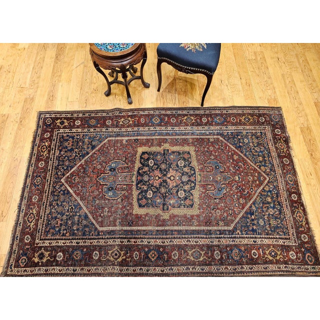 Textile 19th Century Persian Bidjar Rug, Hand-Knotted Wool, Geometric Herati Pattern, Burgundy & Blue, 5x7 For Sale - Image 7 of 18