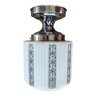 Art Deco Skyscraper Flushmount With Black Stencil on Original Chrome Holder, Circa 1930 For Sale