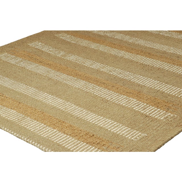 Mid-Century Modern Rug & Kilim’s Scandinavian Rug with Beige and Taupe Geometric Stripes - 12x15 For Sale - Image 3 of 7