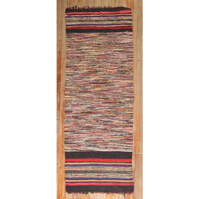 American Zabihi Collection Silk American Rag Runner For Sale - Image 3 of 11