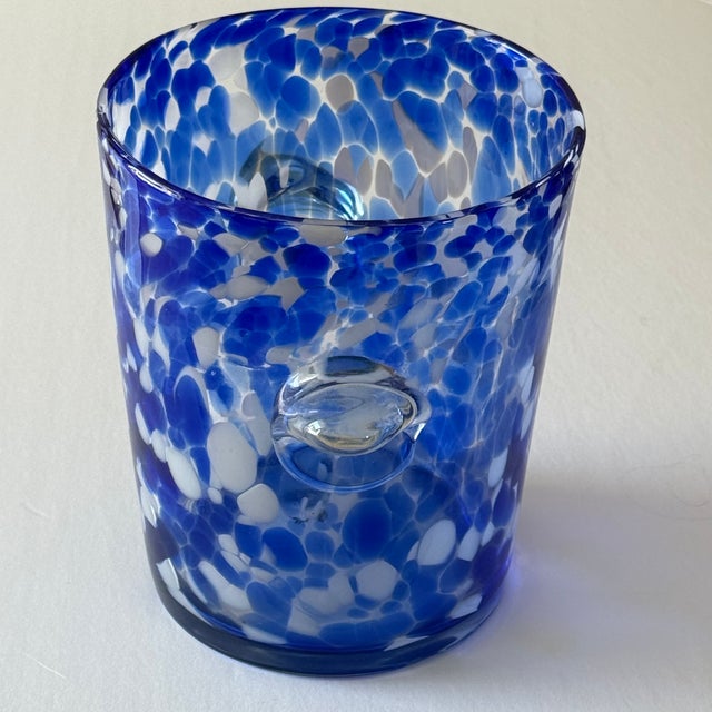 Vintage Venini Murano style art glass ice cube bucket in blue, white and transparent. Excellent for cooling wine or...