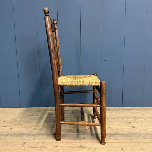 Brown Dutch Oak Chair with Rush Seat For Sale - Image 8 of 14