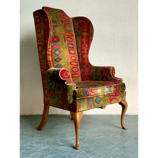 Vintage Boho Drexel Wingback in Jack Lenor Larsen Velvet For Sale - Image 9 of 12