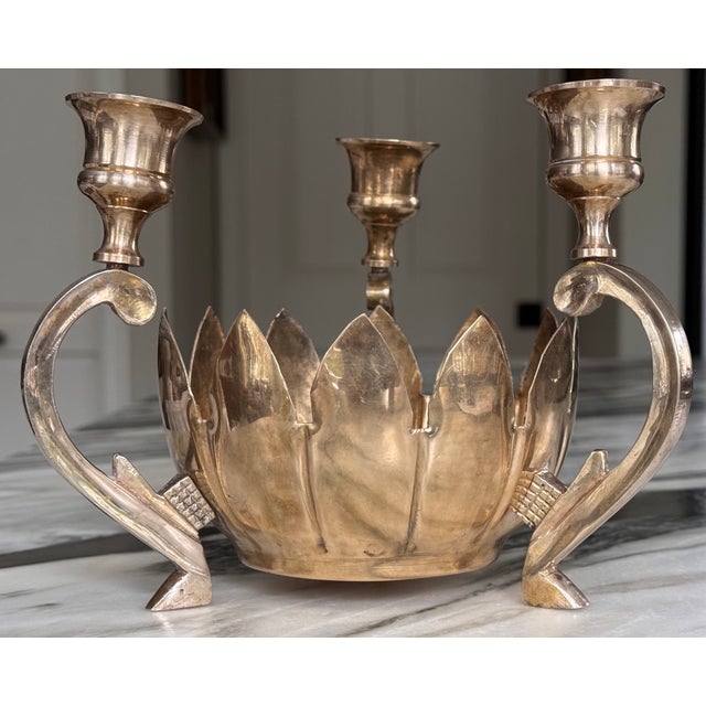 Metal Solid Brass Mid- Century Centerpiece Candle Holder For Sale - Image 7 of 13