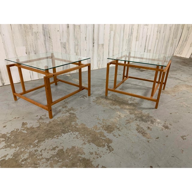 Tan Pair of Teak Architectural Frame End Tables by Henning Norgaard For Sale - Image 8 of 11