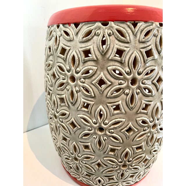 Orange Top Ceramic Detailed Garden Stool or Side Table For Sale - Image 11 of 13