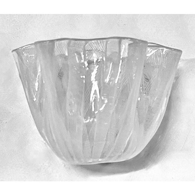 Vintage Venini white and transparent Murano glass handkerchief vase. Marked "Venini, Murano" on the underside.