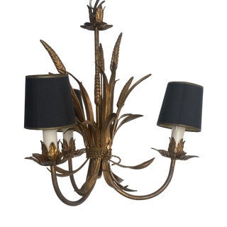Gold-Plated Metal Ears of Corn Chandelier by Hans Kögl, 1960s For Sale