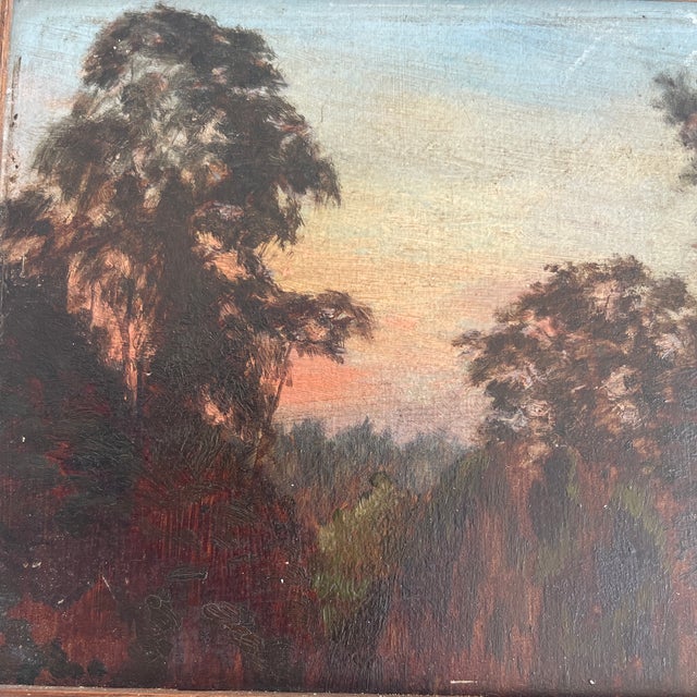 Presenting a captivating late 19th-century Barbizon School style landscape painting executed in oil on board. This...