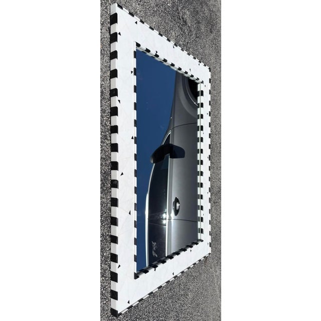 Postmodern Black & White Checkerboard Marble Wall Mirror From 90's For Sale - Image 3 of 8