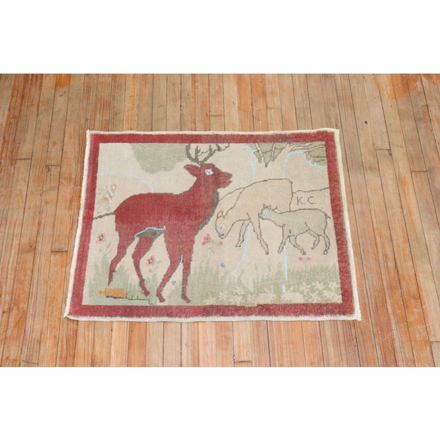 Mid 20th Century Vintage Animal Pictorial Turkish Rug For Sale - Image 5 of 18