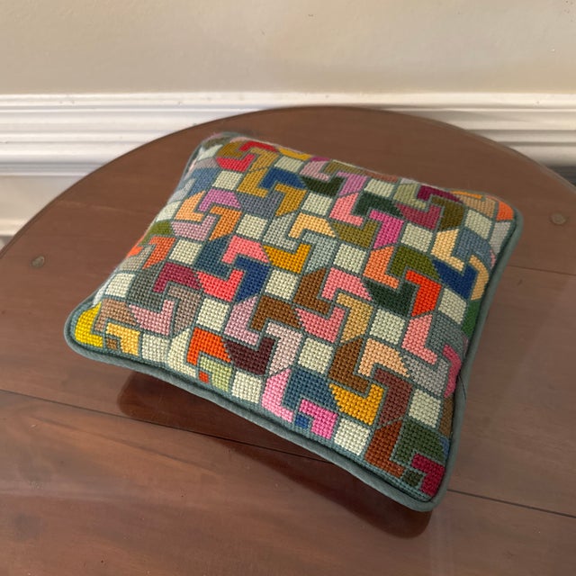 Vintage 1970s Op Art Needlepoint Pillow For Sale In Atlanta - Image 6 of 8