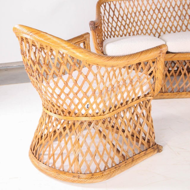 Wood Wicker Rattan Lounge Set, 1970s, Set of 3 For Sale - Image 7 of 18
