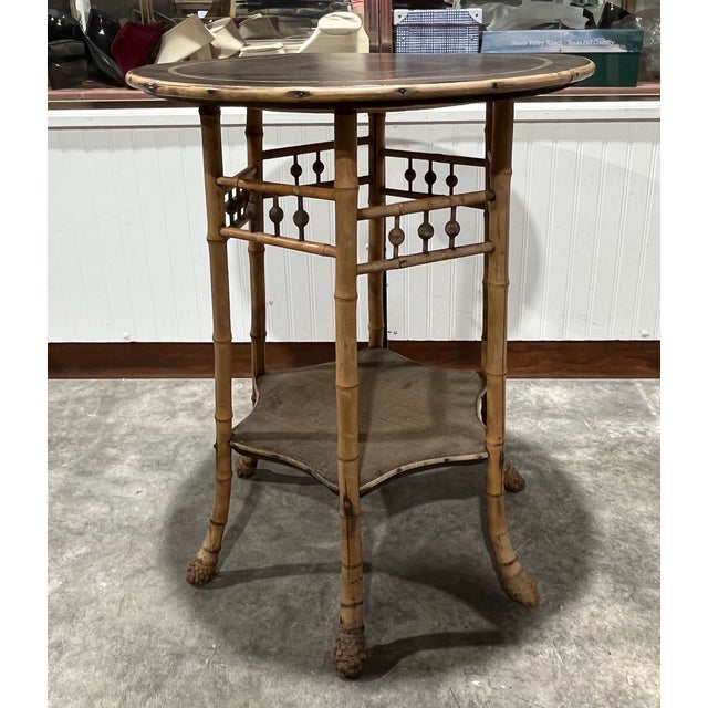 Antique Japanoise Bamboo Table With Leather Top For Sale - Image 4 of 14