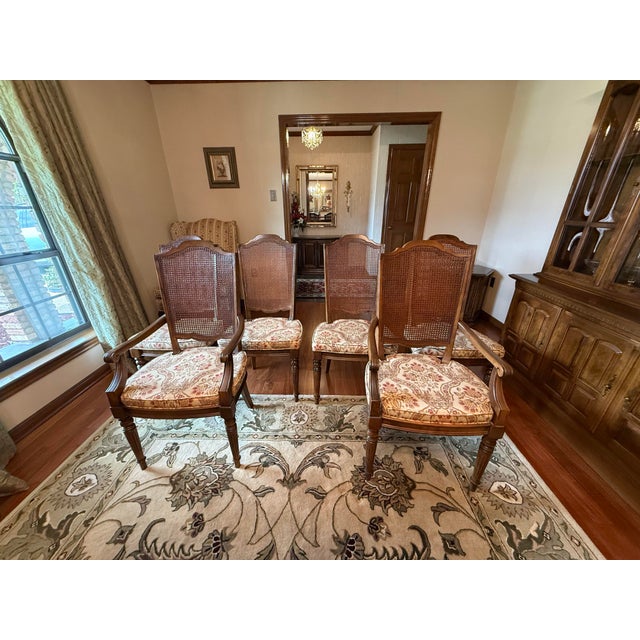 1980s Vintage Ethan Allen Cane Back Dining Chairs- Set of 6 For Sale - Image 5 of 12