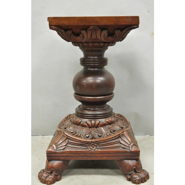 Biedermeier Antique American Empire Carved Mahogany Cannonball Paw Foot Pedestal Table Base For Sale - Image 3 of 18
