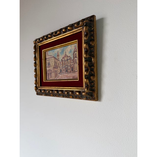 Impressionist 1960's Villiers Cathedral De La Habana Cuba Impressionist Oil on Masonite Board - Framed For Sale - Image 3 of 12