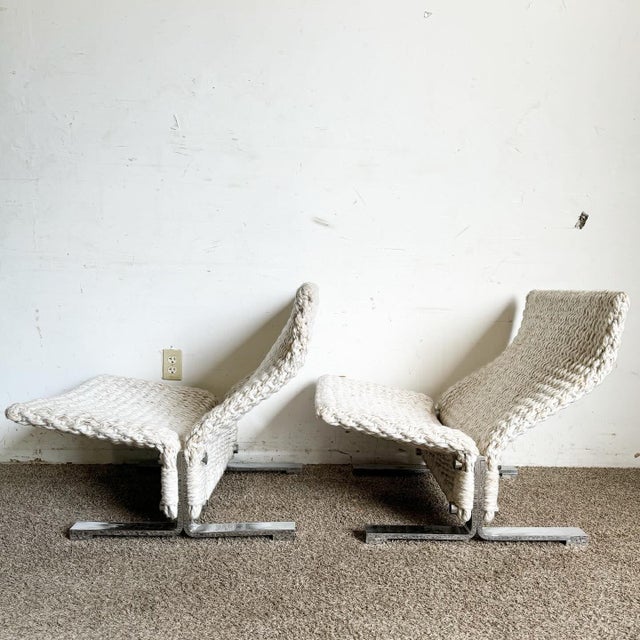 Marzio Cecchi Marzio Cecchi Low Knitted Rope and Chrome Lounge Chairs - a Pair For Sale - Image 4 of 11