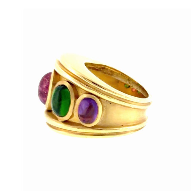 Contemporary Seidengang 18k Diopside Amethyst & Tourmaline Ring, Size 6.5 For Sale - Image 3 of 8