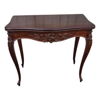 19th Century French Walnut Hand Carved Console Table/ Game Table. For Sale