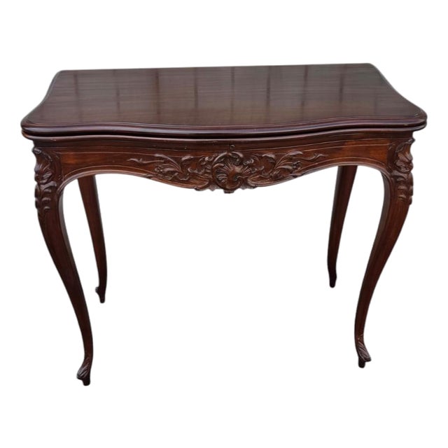 19th Century French Walnut Hand Carved Console Table/ Game Table. For Sale
